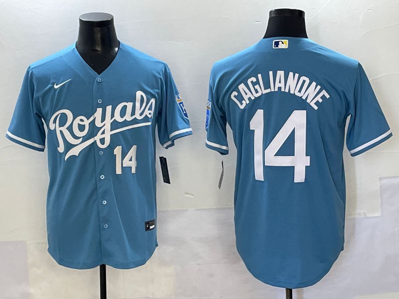 Men 2025 Kansas City Royals 14 Caglianone Light Blue Game Nike MLB Jersey style 5